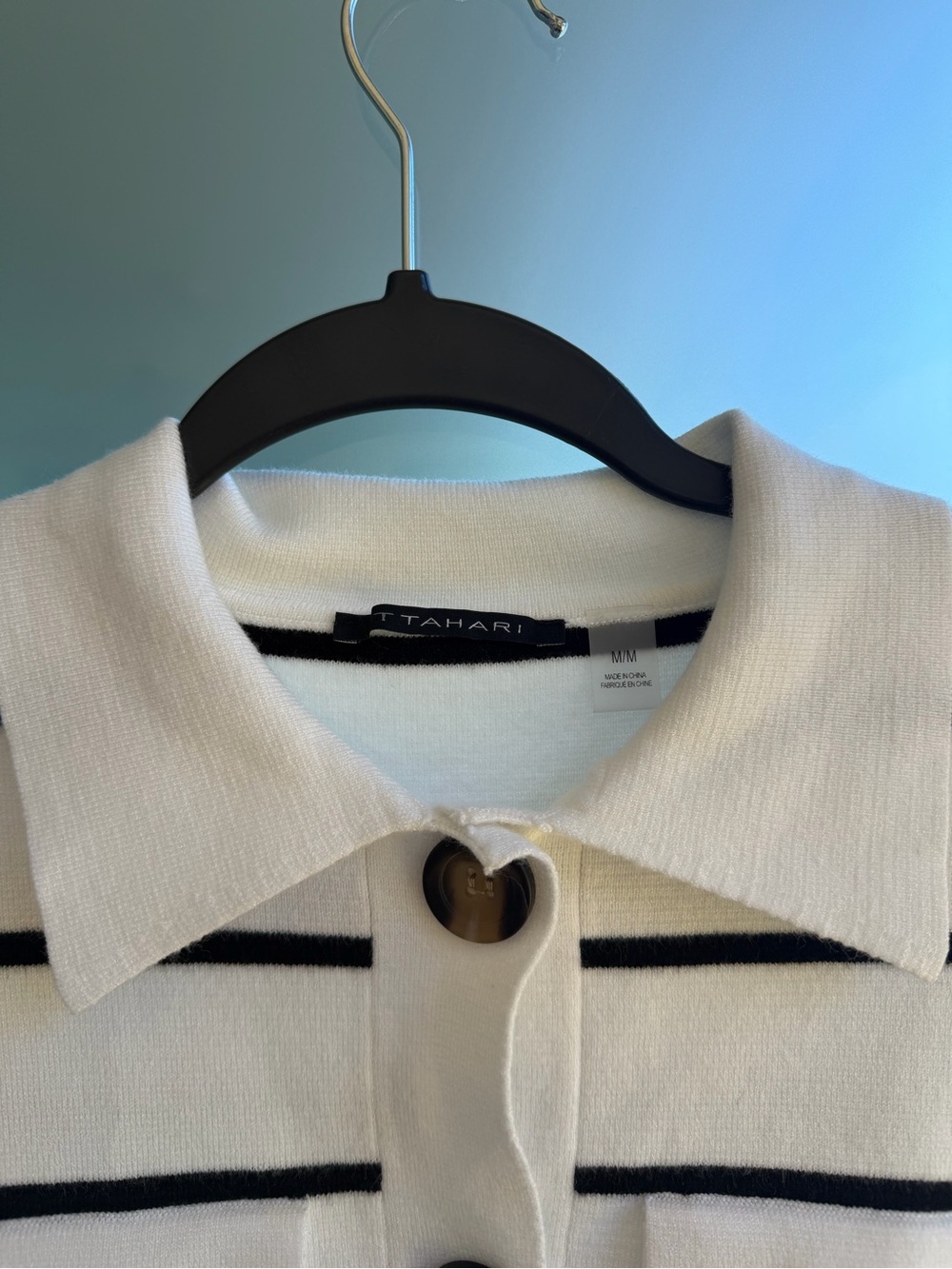 TAHARI Business Casual White and Black Striped Short Sleeve Knit Top - Picture 3 of 5